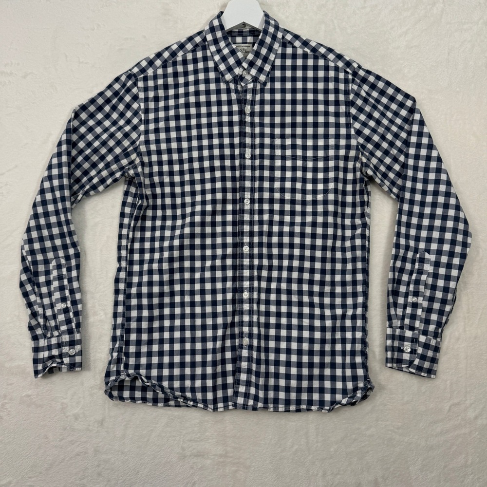 J.Crew Button Down Mens M Navy Gingham Slim Fit Cotton Long Sleeve Shirt